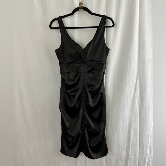 Vintage B. Smart Black Satin Ruched Mini Cocktail Dress Womens Size 7/8 - Picture 1 of 9